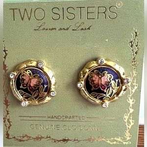 Two Sisters clip vintage/new cloisonné butterfly earrings